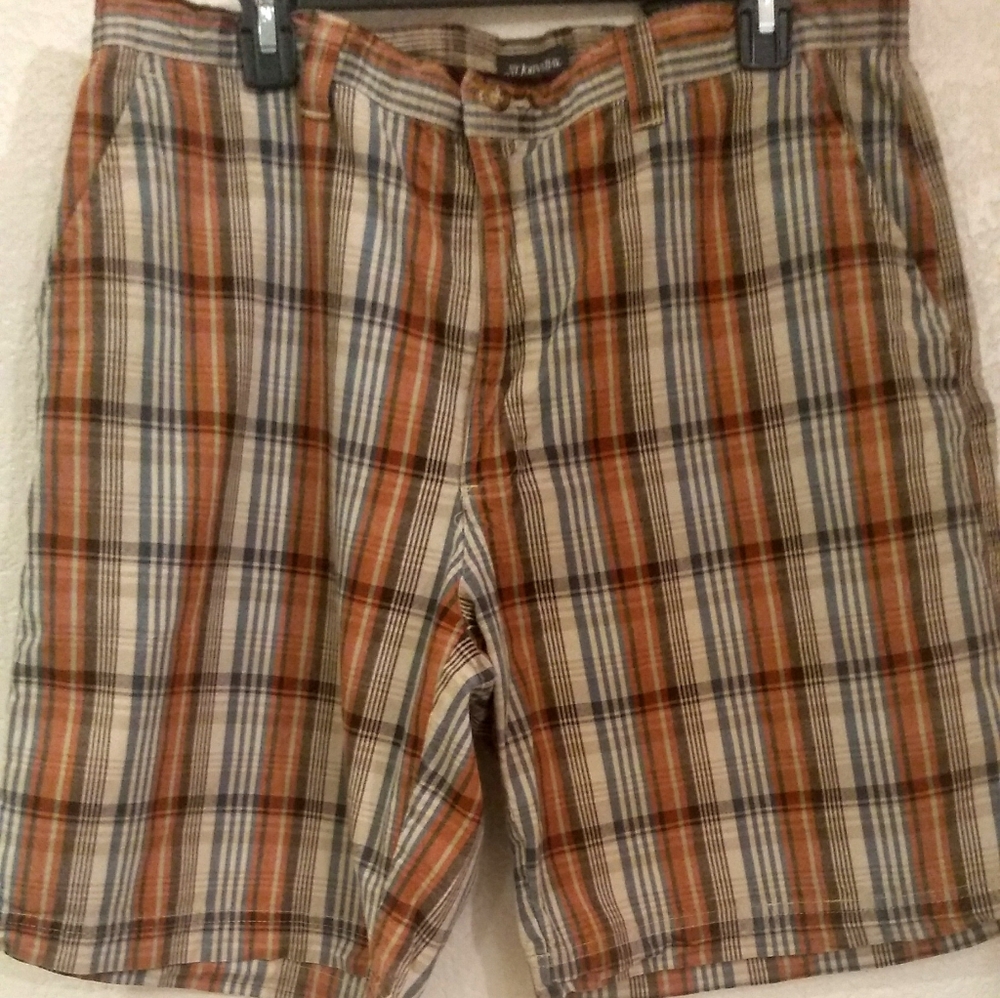 St.John's Bay orange, brown, blue striped shorts